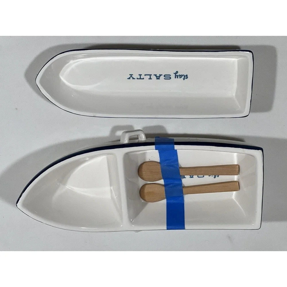 Twos Company Nautical Rowboat‎ Serving Dish Set Coastal Cottage Decor